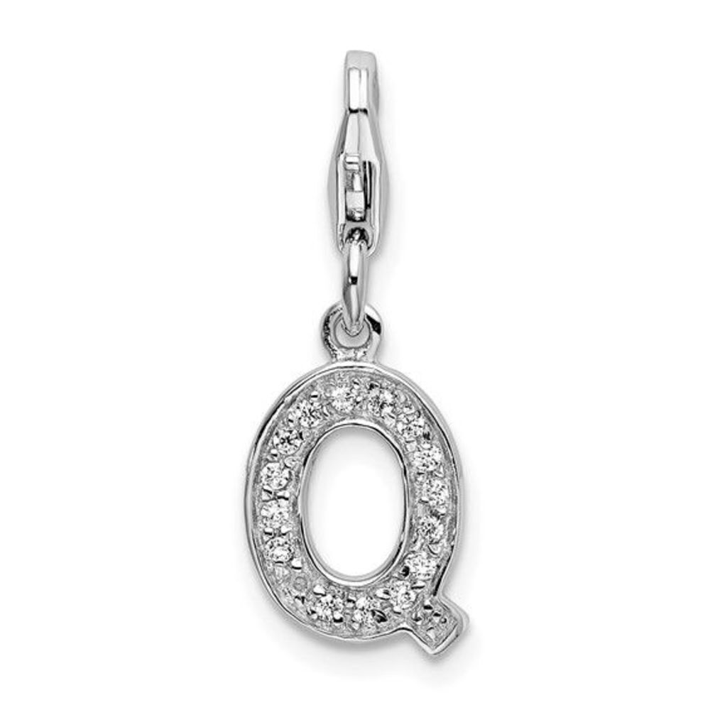 Amore La Vita Sterling Silver Rhodium-plated Polished CZ Letter Q Initial Charm